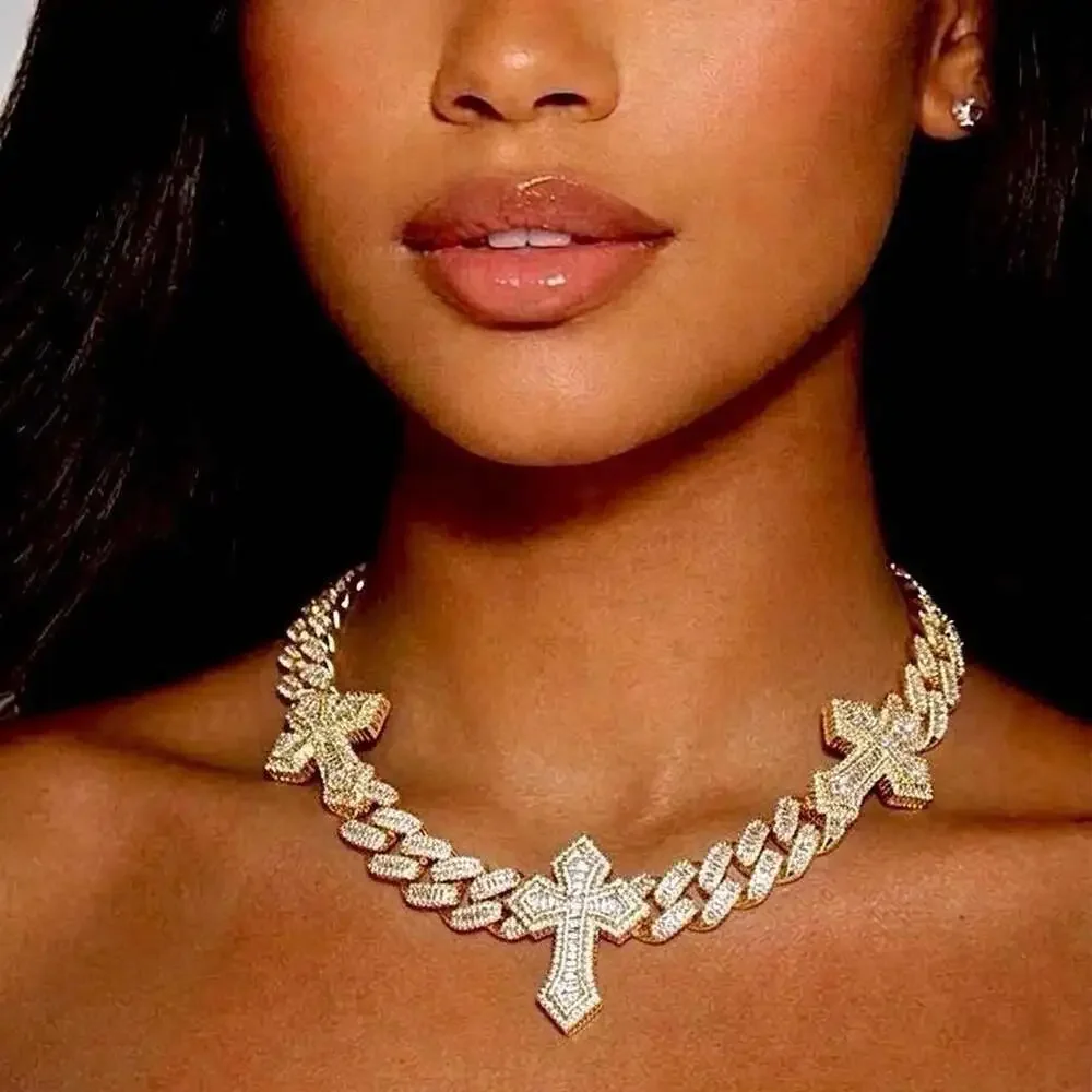 Gold Cross Cuban Link Chain 9 Ea 8